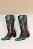 Load image into Gallery viewer, Women&#39;s Embroidered Blue Pointed Toe Calf High Cowgirl Boots