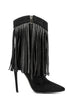 Load image into Gallery viewer, Black Suede Rhinestone Fringed Stiletto Heels Ankle Boots