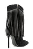 Load image into Gallery viewer, Black Suede Rhinestone Fringed Stiletto Heels Ankle Boots