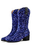 Load image into Gallery viewer, Glitter Black Mid Calf Sequins Snip Toe Chunky Heeled Boots