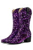 Load image into Gallery viewer, Glitter Black Mid Calf Sequins Snip Toe Chunky Heeled Boots