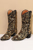 Load image into Gallery viewer, Glitter Black Mid Calf Sequins Snip Toe Chunky Heeled Boots