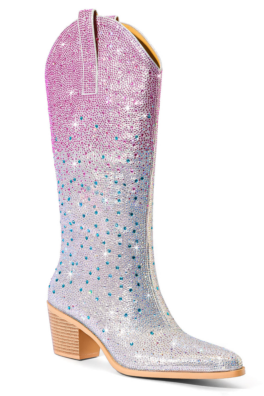 Sparkly Silver Rhinestone Knee High Cowgirl Boots