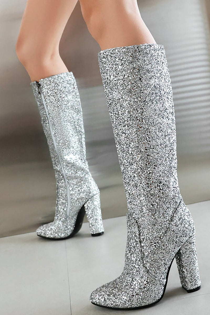 Load image into Gallery viewer, Sparkly Blue High Heel Cowgirl Boots