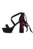 Load image into Gallery viewer, Women&#39;s Black Embroidery Strappy Chunky Heel Open Toe Sandals Shoes