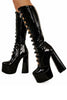 Load image into Gallery viewer, Women&#39;s Black Front Hollow Buckle Chunky Heel Knee High Boots