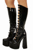 Load image into Gallery viewer, Women&#39;s Black Front Hollow Buckle Chunky Heel Knee High Boots