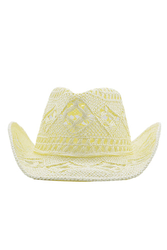 Apricot Knitting Western Cowboy Hat Straw Hat Hollow Out Sunhat