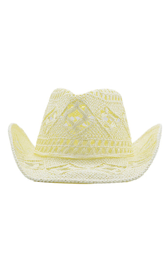 Apricot Knitting Western Cowboy Hat Straw Hat Hollow Out Sunhat