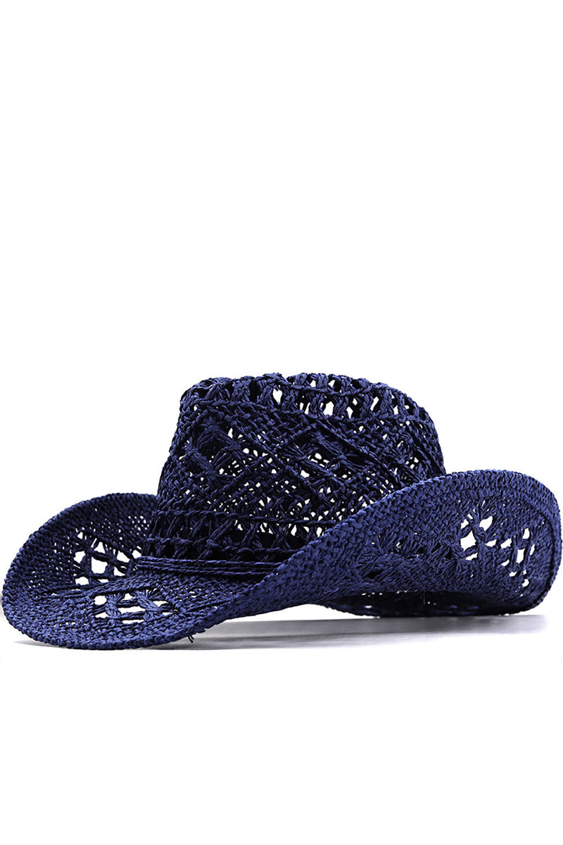 Load image into Gallery viewer, Apricot Knitting Western Cowboy Hat Straw Hat Hollow Out Sunhat