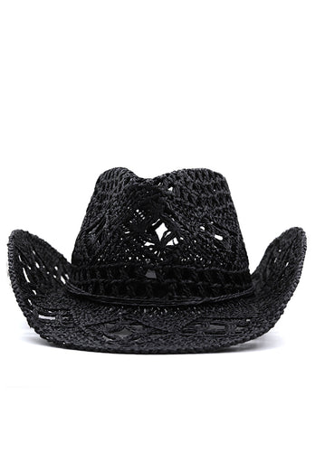 Apricot Knitting Western Cowboy Hat Straw Hat Hollow Out Sunhat