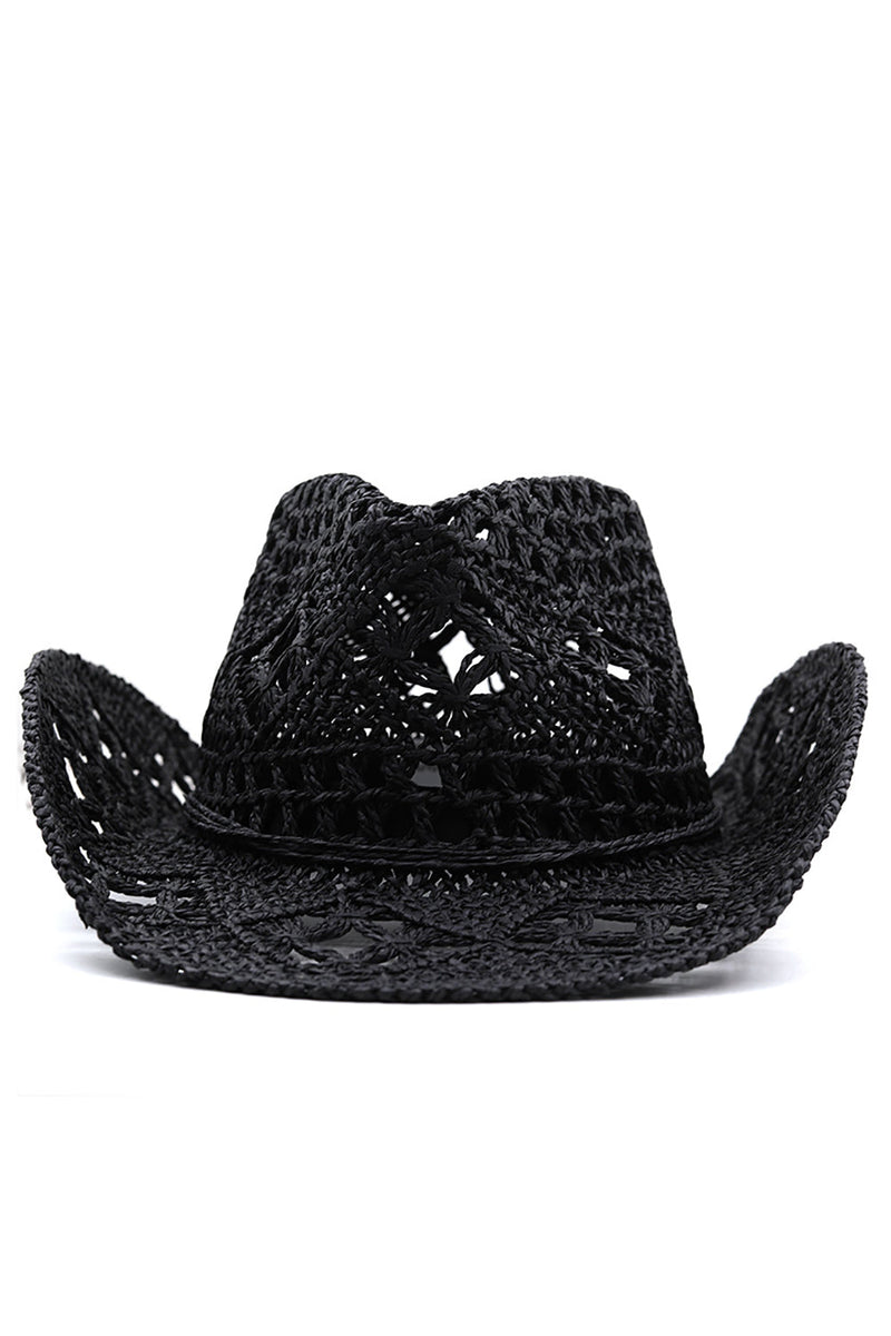 Load image into Gallery viewer, Apricot Knitting Western Cowboy Hat Straw Hat Hollow Out Sunhat