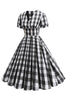 Load image into Gallery viewer, Black V Neck Plaid Vintage 1950s Dress