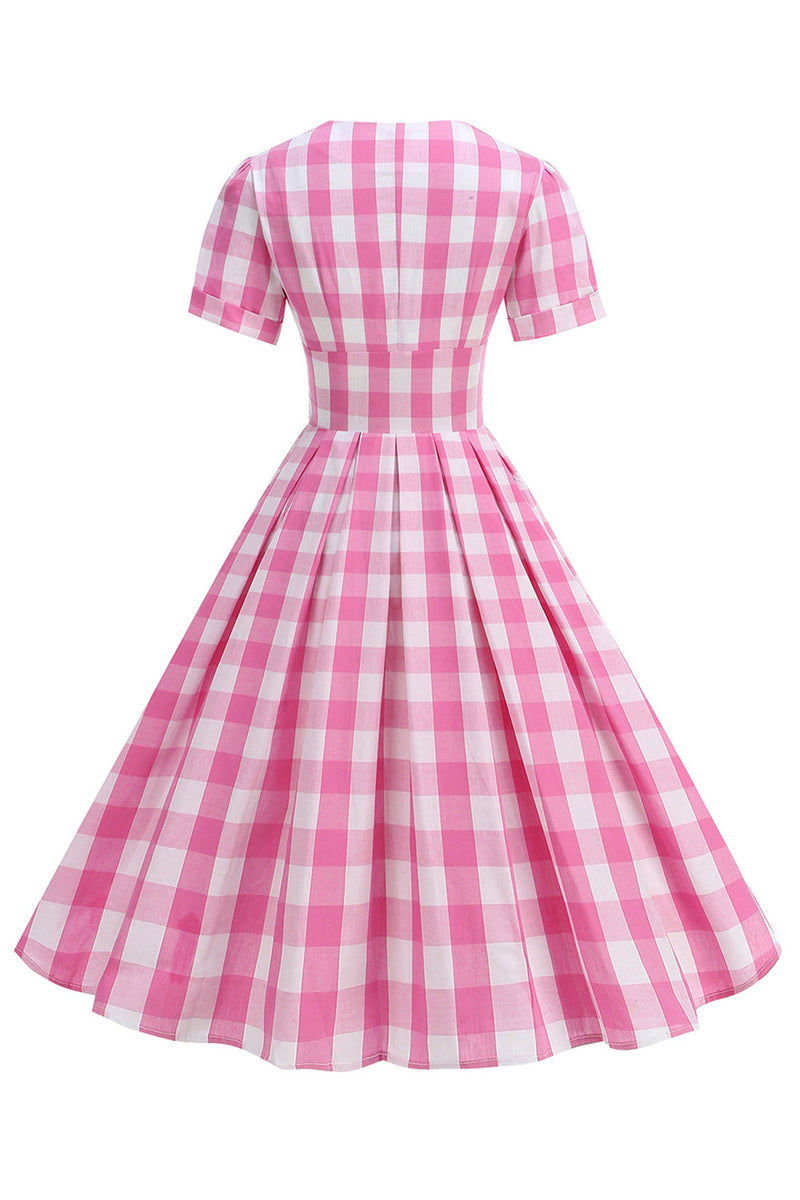 Load image into Gallery viewer, Black V Neck Plaid Vintage 1950s Dress