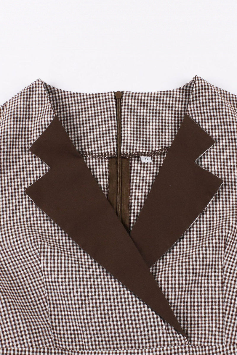 Load image into Gallery viewer, Black Lapel Neck Plaid Vintage 1950s Dress