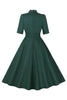 Load image into Gallery viewer, Dark Green Stand Collar Vintage 1950s Dress