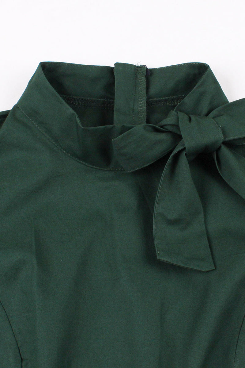 Load image into Gallery viewer, Dark Green Stand Collar Vintage 1950s Dress