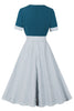 Load image into Gallery viewer, Blue White Polka Dots Square Neck Vintage 1950s Dress