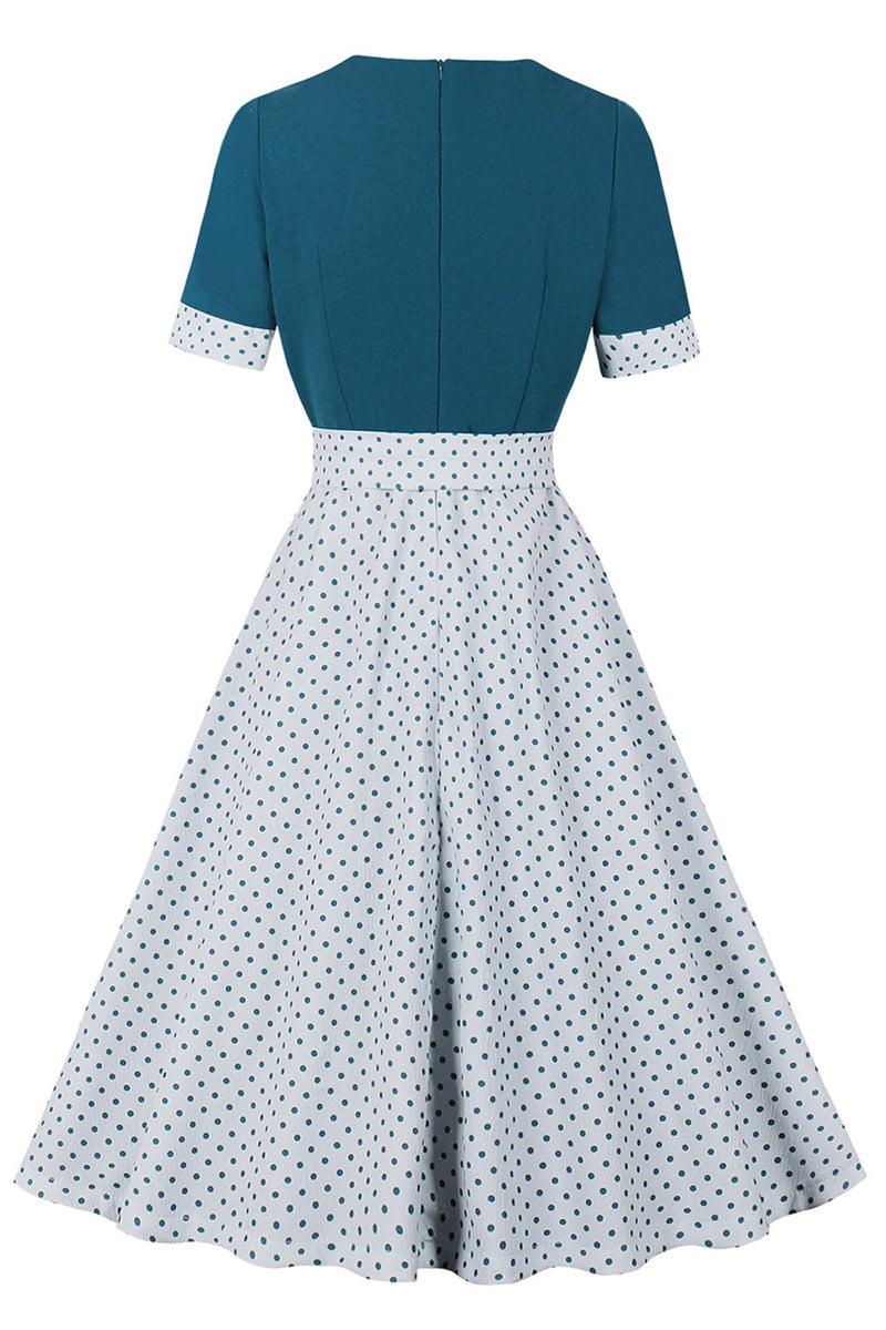 Load image into Gallery viewer, Blue White Polka Dots Square Neck Vintage 1950s Dress