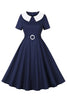 Load image into Gallery viewer, Navy Round Neck A Line Vintage 1950s Dress