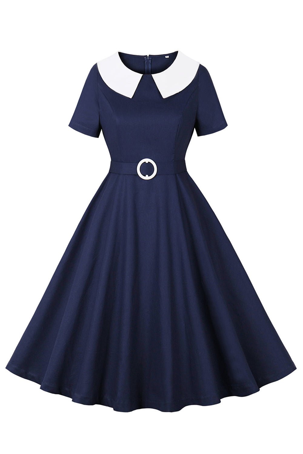 Navy Round Neck A Line Vintage 1950s Dress