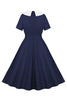 Load image into Gallery viewer, Navy Round Neck A Line Vintage 1950s Dress