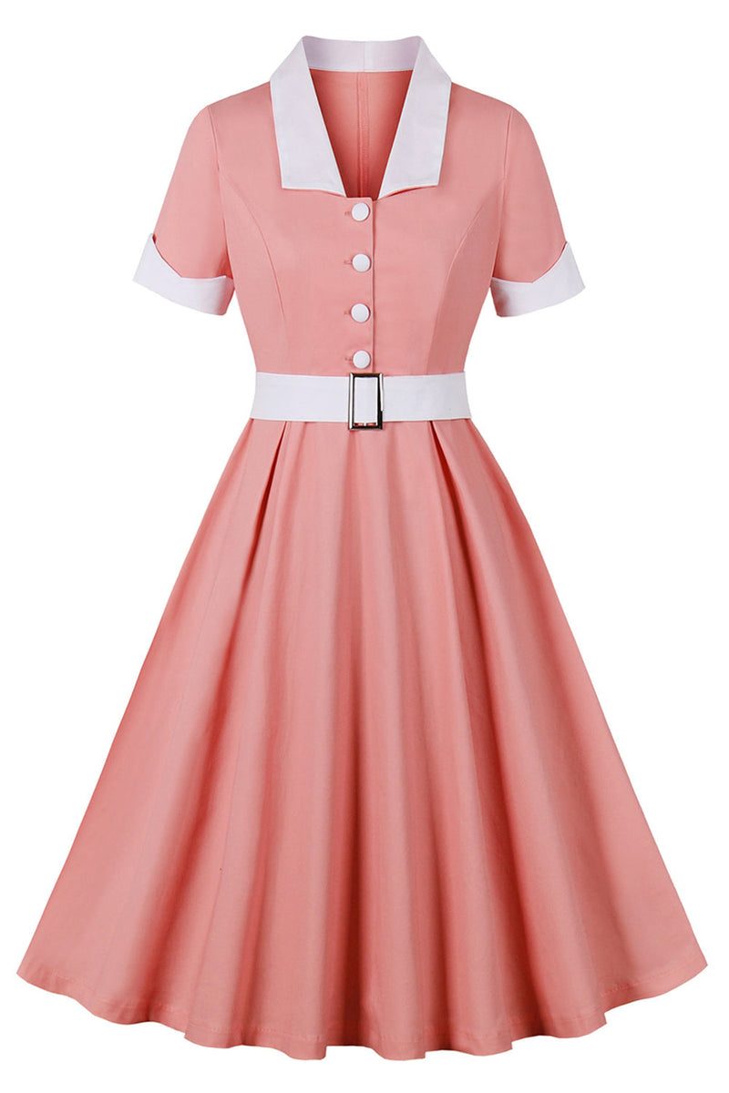 Load image into Gallery viewer, Blush Lapel Neck A Line Vintage 1950s Dress