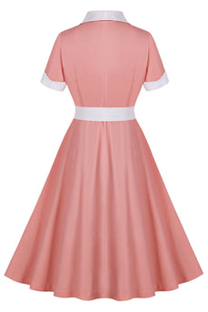 Blush Lapel Neck A Line Vintage 1950s Dress