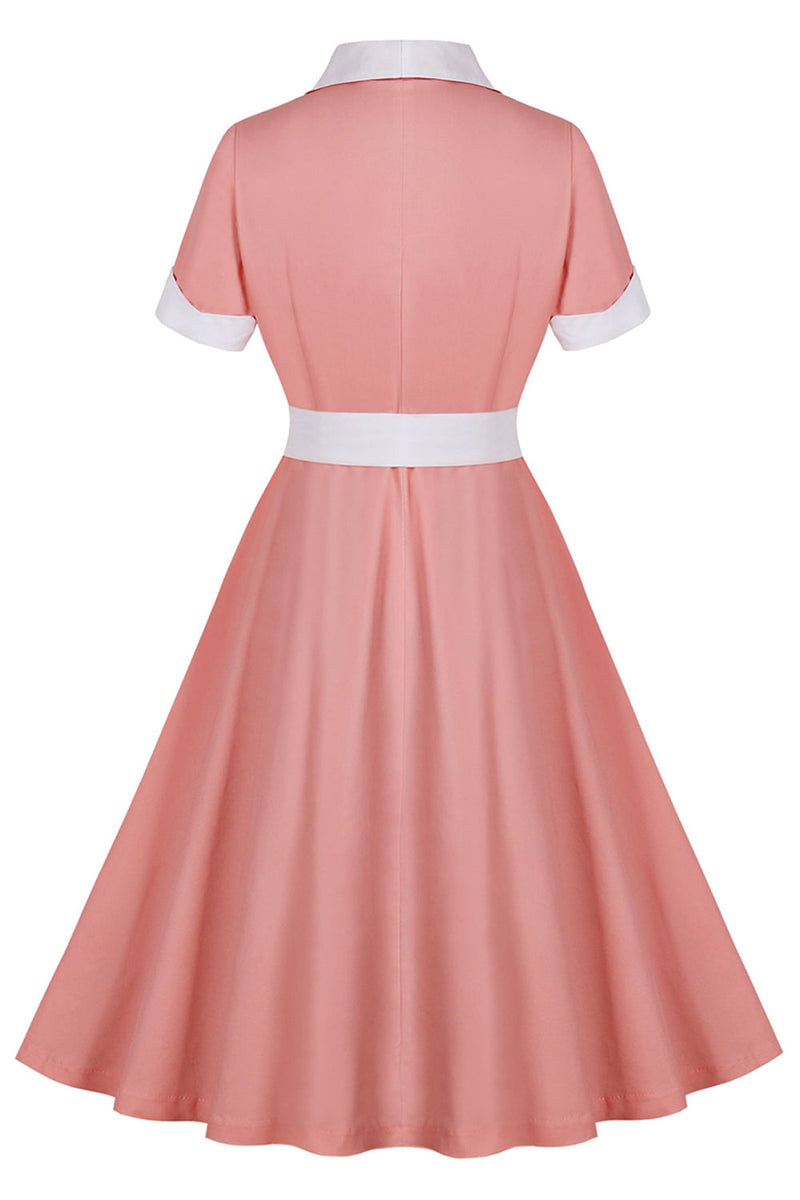 Load image into Gallery viewer, Blush Lapel Neck A Line Vintage 1950s Dress