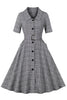 Load image into Gallery viewer, Grey Plaid Lapel Neck Vintage 1950s Dress