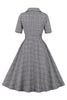 Load image into Gallery viewer, Grey Plaid Lapel Neck Vintage 1950s Dress