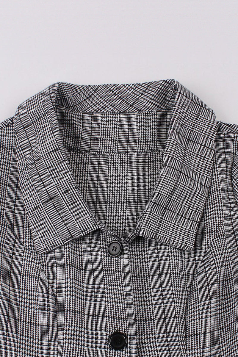 Load image into Gallery viewer, Grey Plaid Lapel Neck Vintage 1950s Dress