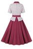 Load image into Gallery viewer, Purple Red Plaid Short Sleeves Swing 1950s Dress