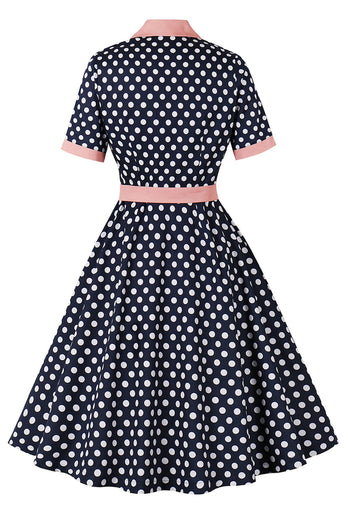 Black Pink Polka Dot Pinup 1950s Dress