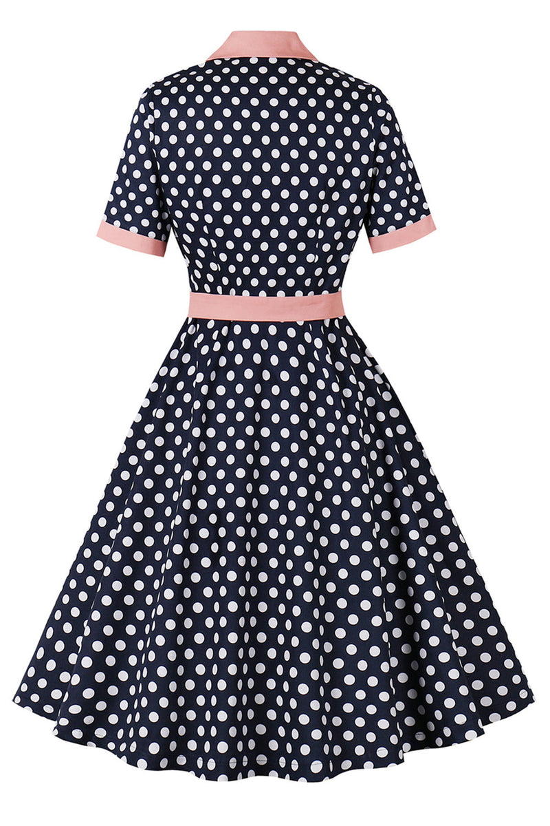 Load image into Gallery viewer, Black Pink Polka Dot Pinup 1950s Dress