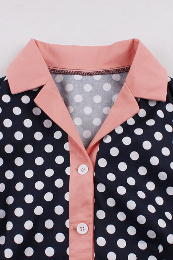 Black Pink Polka Dot Pinup 1950s Dress