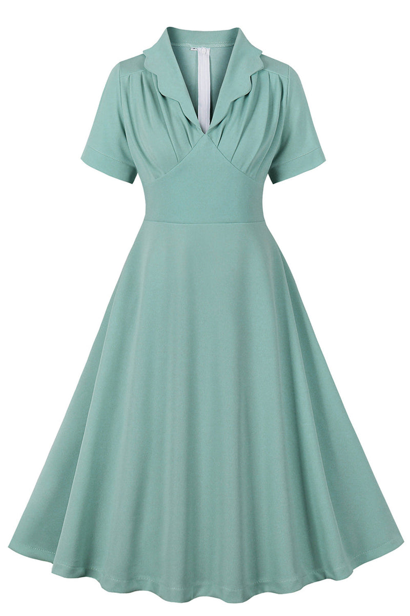 Load image into Gallery viewer, Green Ruffles Short Sleeves Retro 1950s Dress