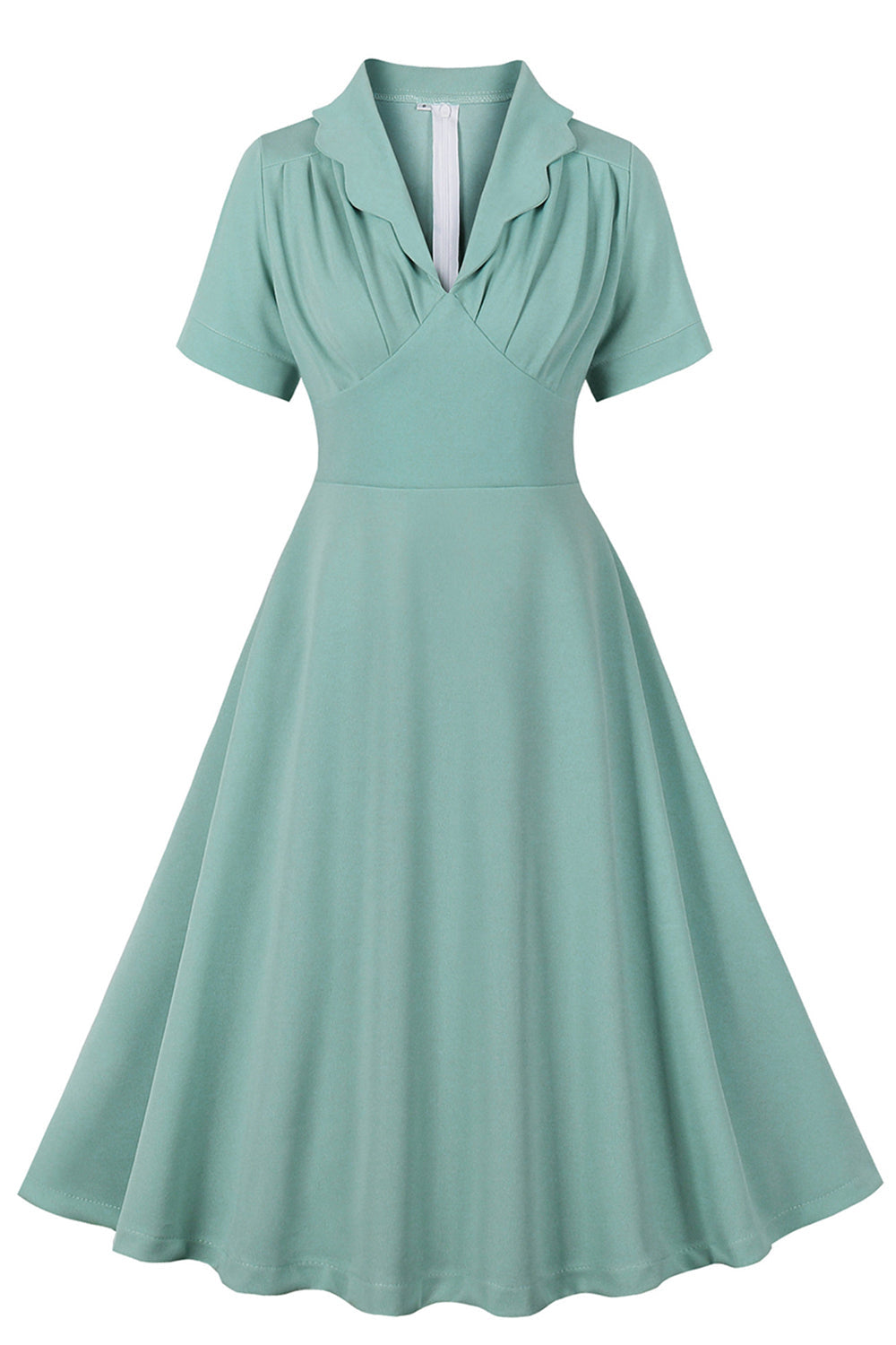 Green Ruffles Short Sleeves Retro 1950s Dress