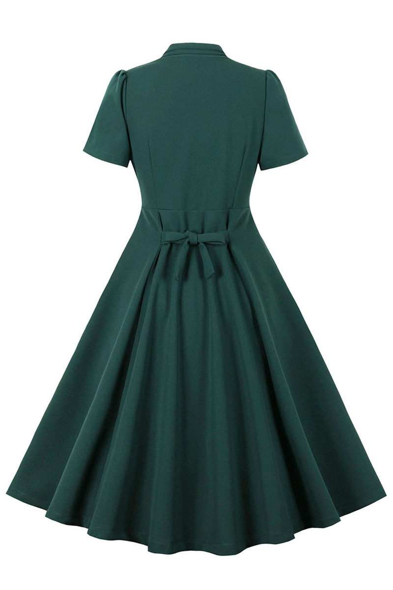 Load image into Gallery viewer, Dark Green V Neck Single Breasted 1950s Dress