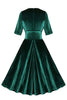 Load image into Gallery viewer, Dark Green Velvet V Neck Ruffled 1950s Dress