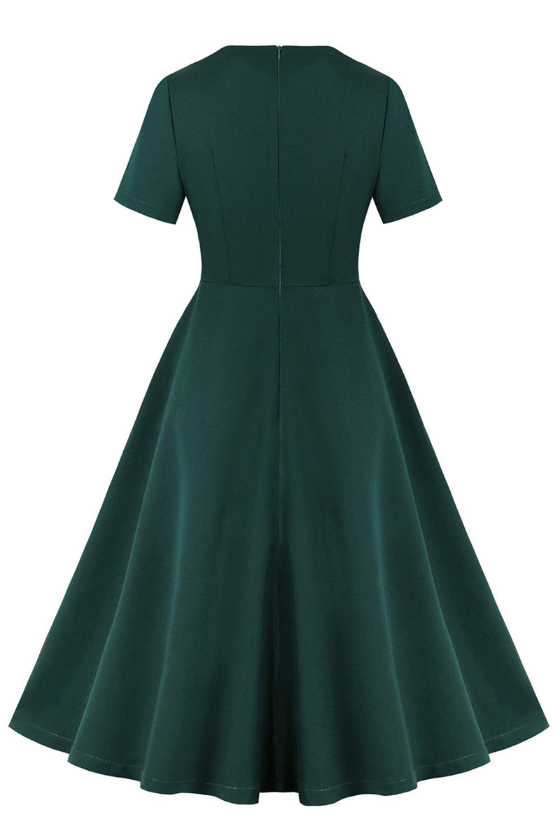 Load image into Gallery viewer, Dark Green Ruffled Short Sleeves 1950s Dress