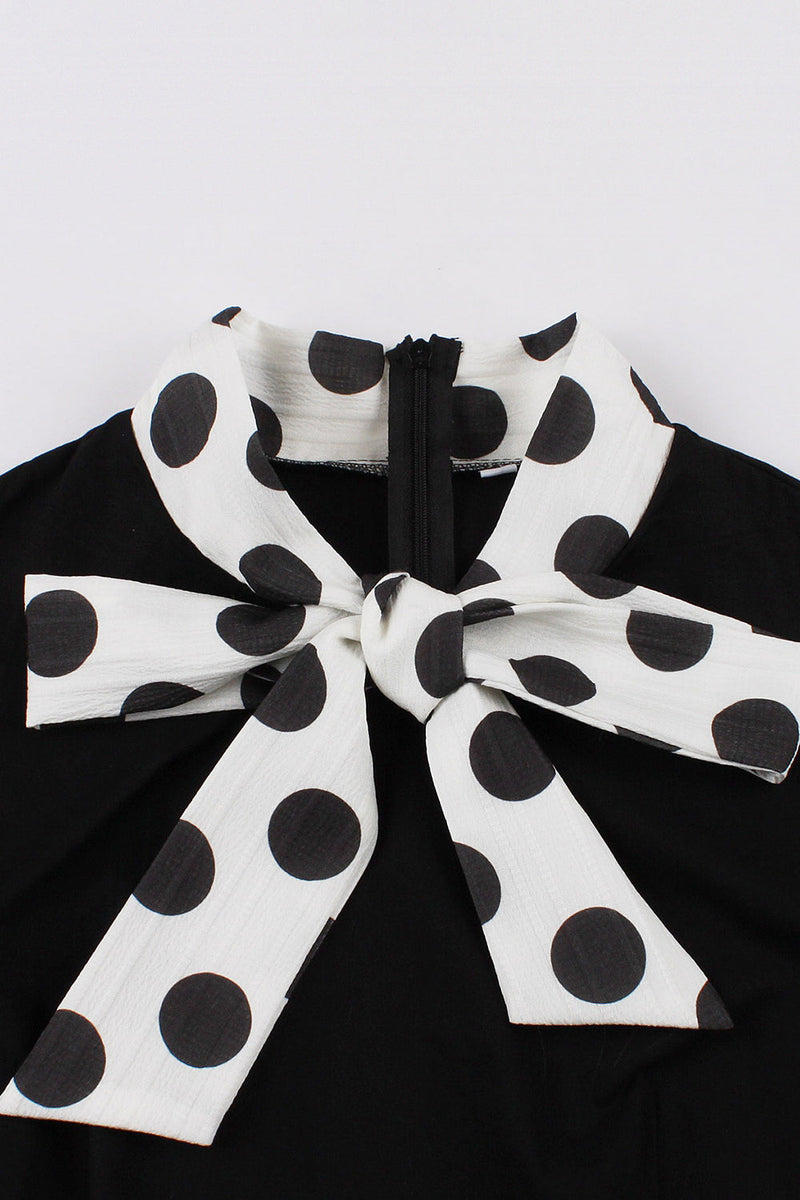 Load image into Gallery viewer, Black Polka Dot Swing 1950s Dress with Bows