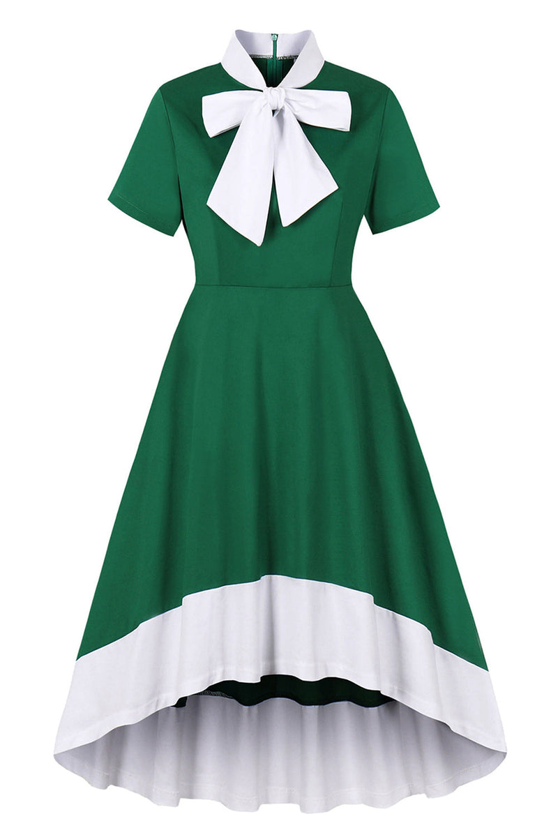 Load image into Gallery viewer, Dark Green Ruffled Asymmetrical 1950s Dress with Bows