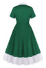 Load image into Gallery viewer, Dark Green Ruffled Asymmetrical 1950s Dress with Bows