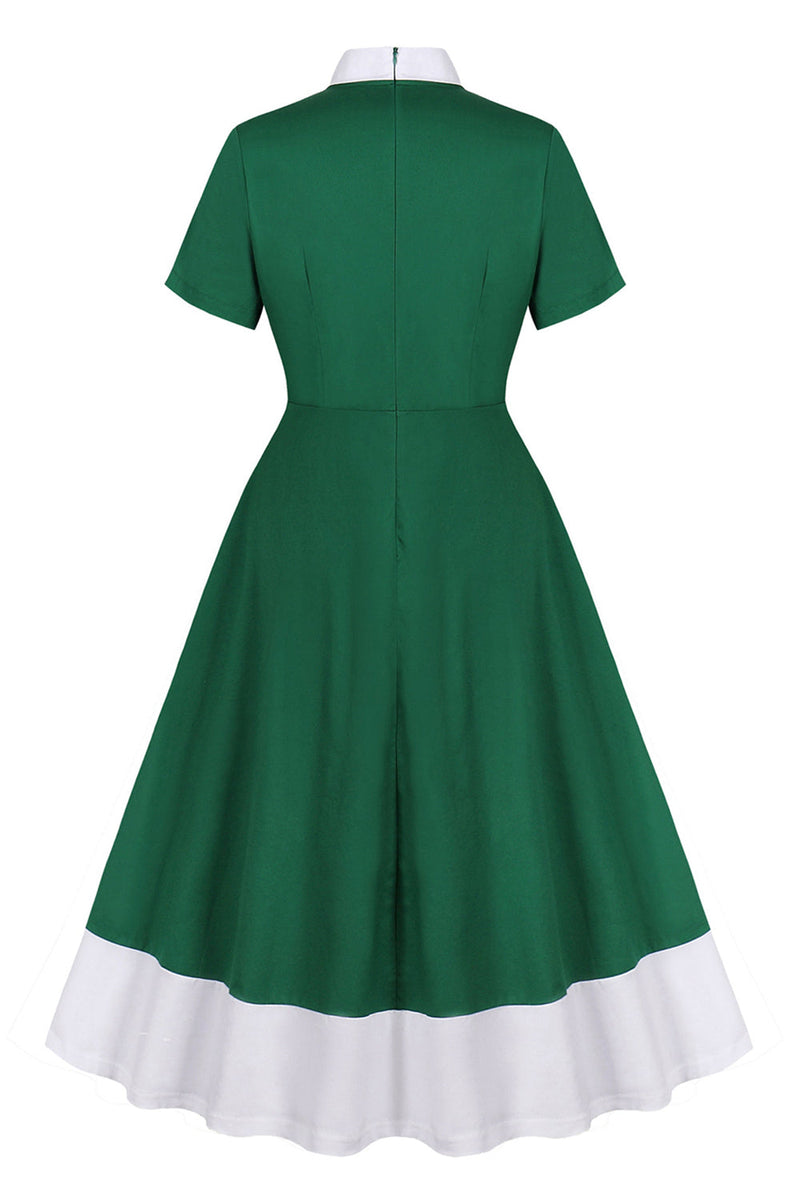 Load image into Gallery viewer, Dark Green Ruffled Asymmetrical 1950s Dress with Bows