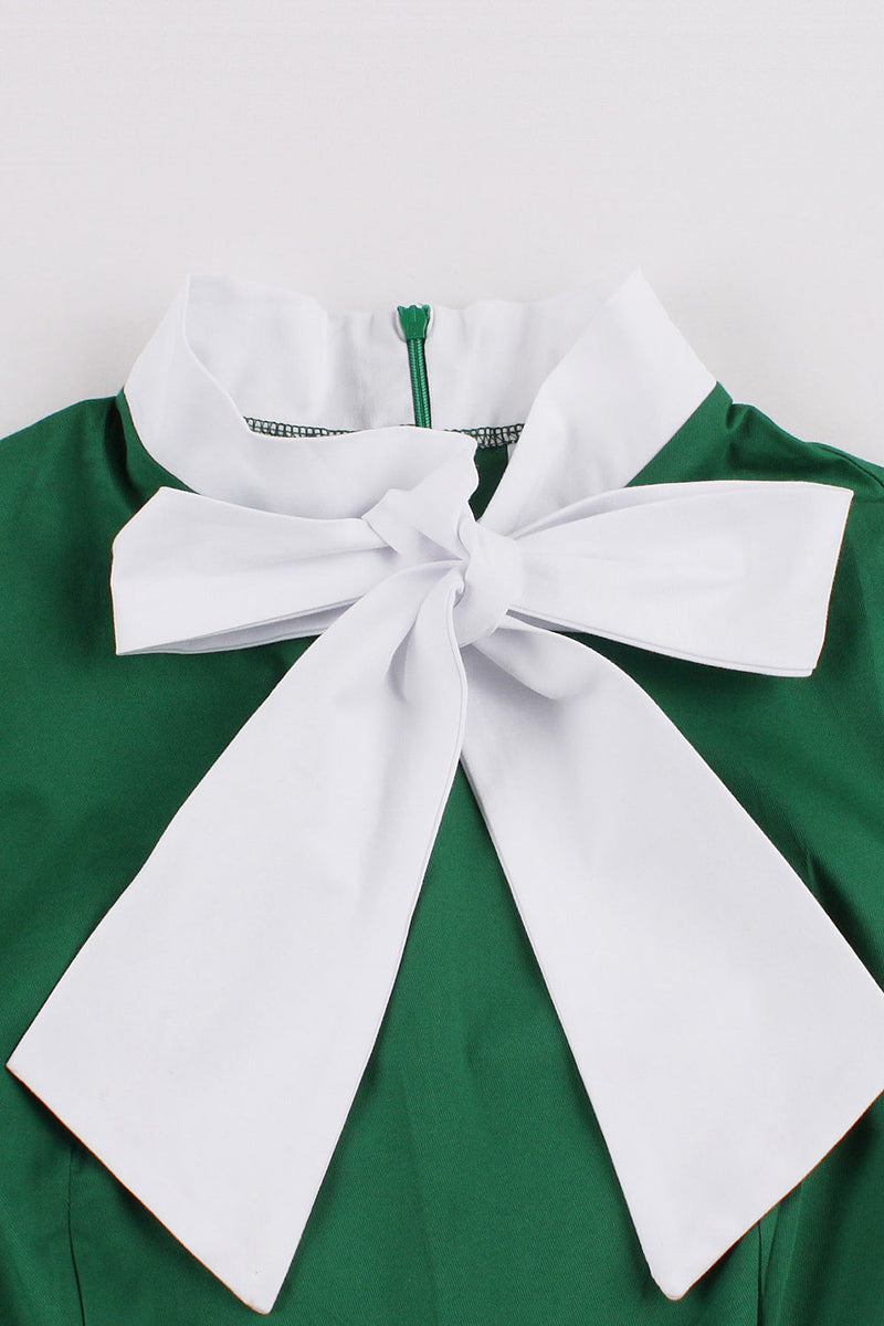 Load image into Gallery viewer, Dark Green Ruffled Asymmetrical 1950s Dress with Bows