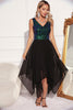 Load image into Gallery viewer, Sparkly Black Green V-Neck Tulle Graduation Dress