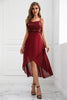 Load image into Gallery viewer, Sparkly Burgundy Spaghetti Straps Asymmetrical Graduation Dress