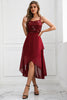 Load image into Gallery viewer, Sparkly Burgundy Spaghetti Straps Asymmetrical Graduation Dress