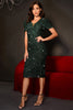 Load image into Gallery viewer, Sparkly Dark Green Tight Sequined Graduation Dress with Short Sleees